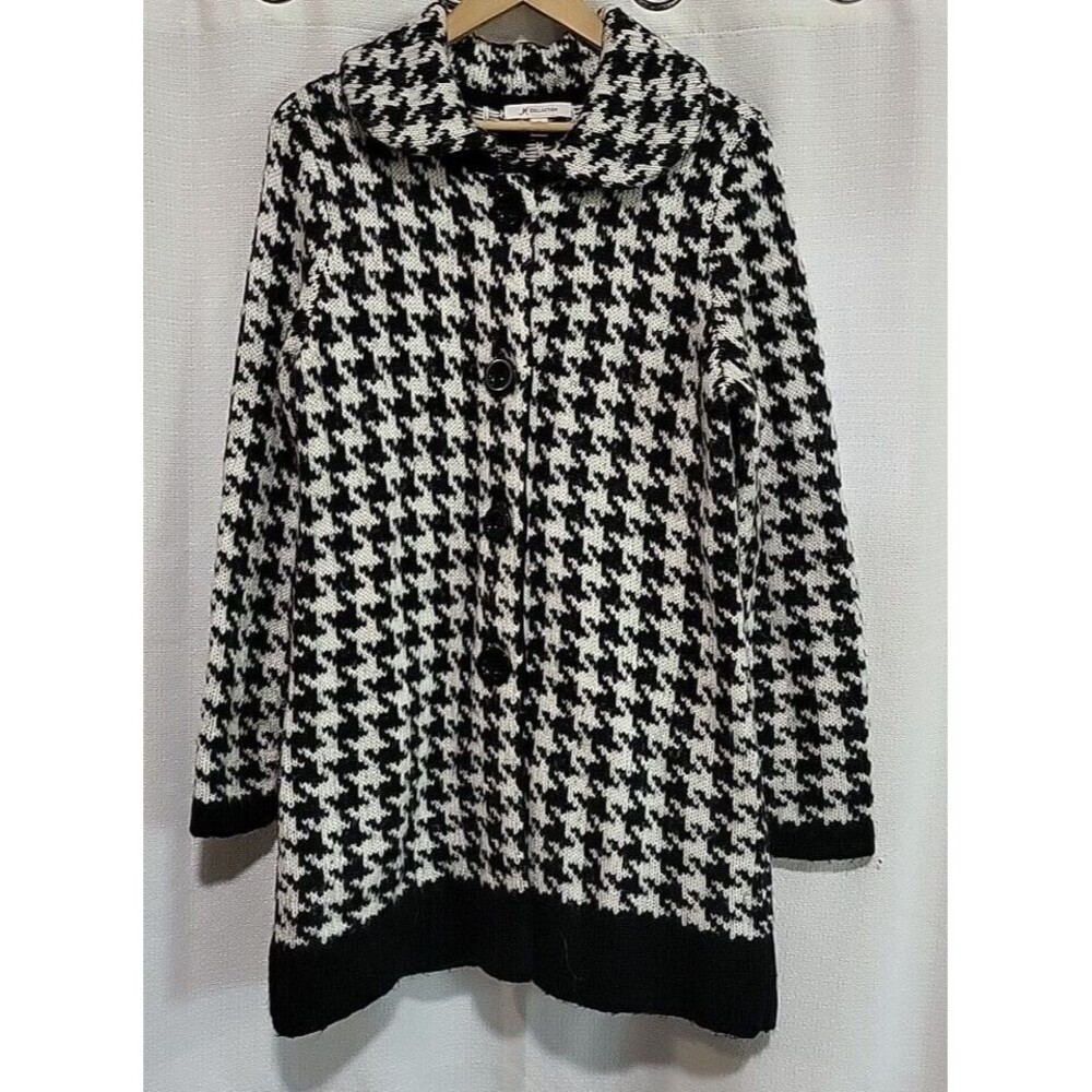JM Collection Houndstooth Knitted Coat Jacket Peacoat Career Edgy Size M